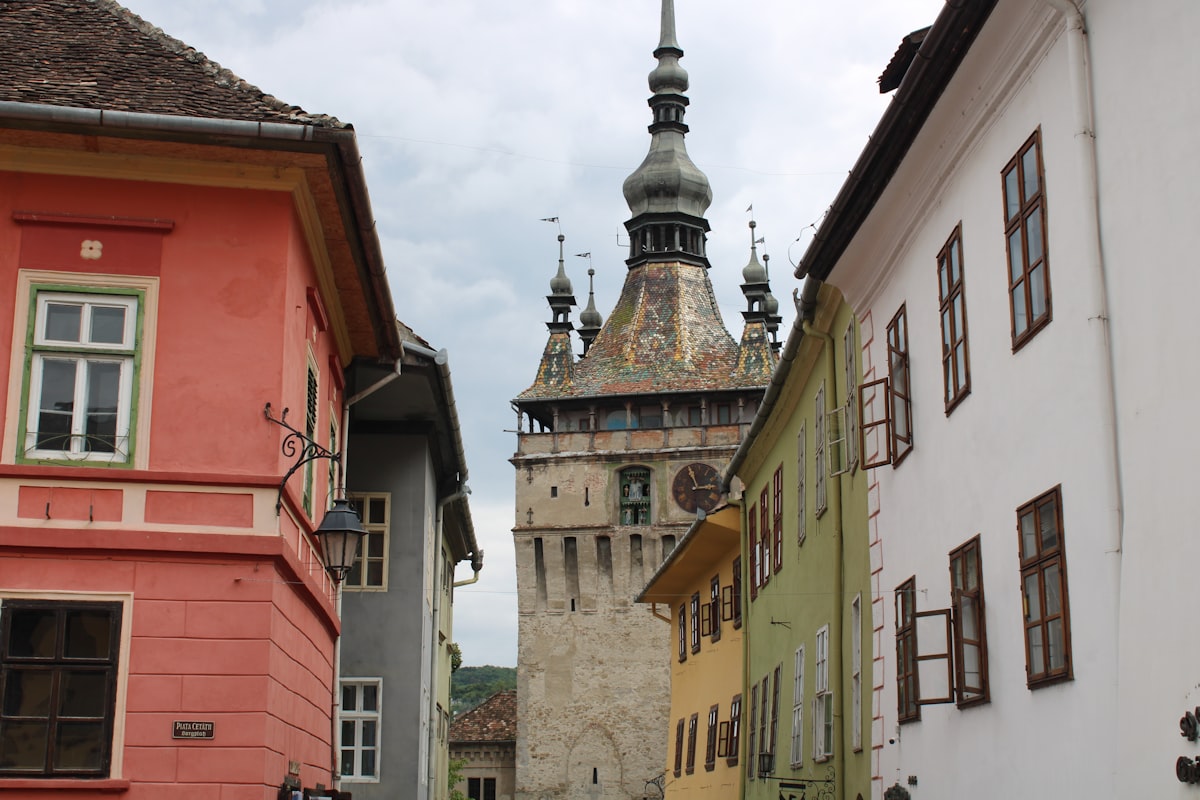 a group of buildings with a tower