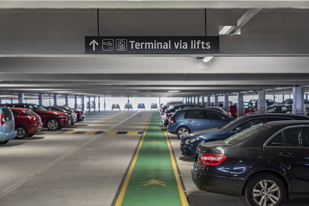 Airport parking car park walkway